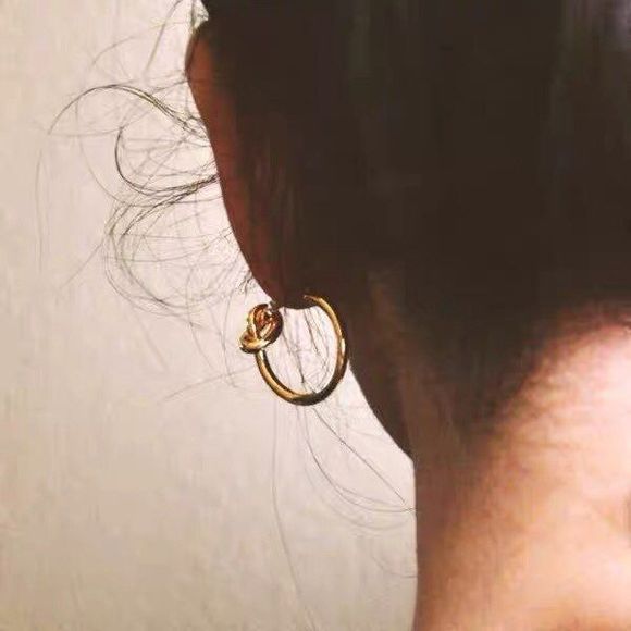 18K Gold Plated Twist Knot Hoops Earrings - Picture 1 of 10